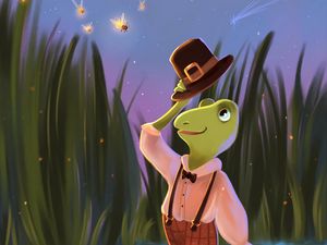 Preview wallpaper frog, hat, gentleman, art