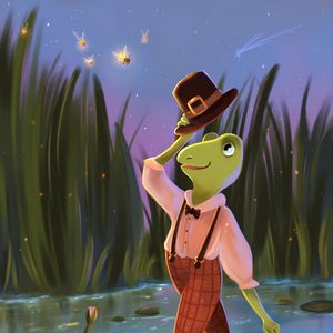 Preview wallpaper frog, hat, gentleman, art