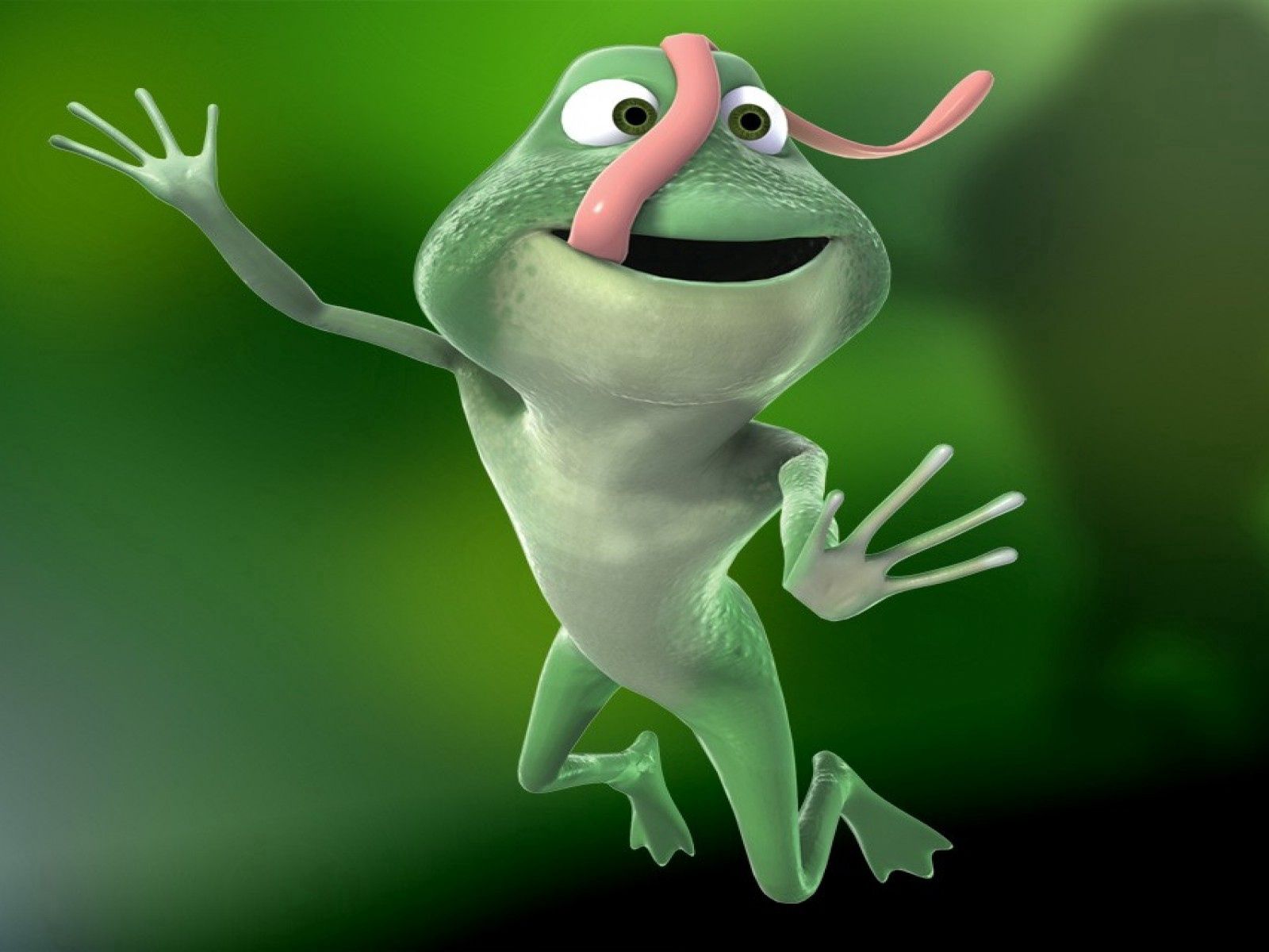 Download wallpaper 1600x1200 frog, jump, tongue, long, green, pink standard  4:3 hd background
