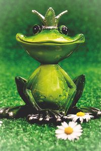 Preview wallpaper frog, statuette, princess, crown, flowers