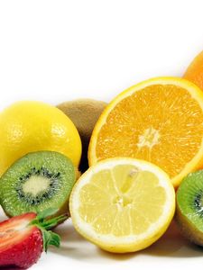 Preview wallpaper fruit, kiwi, lemon, orange, strawberry, advantage