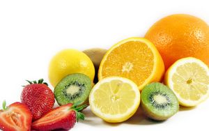 Preview wallpaper fruit, kiwi, lemon, orange, strawberry, advantage