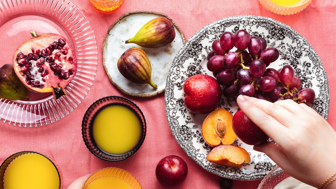 Wallpaper fruit, plates, dessert, hands, party