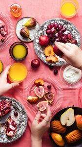Preview wallpaper fruit, plates, dessert, hands, party