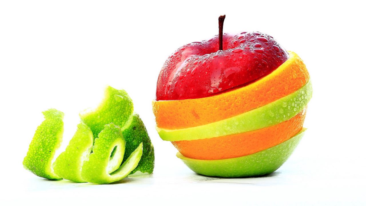 Wallpaper fruit, segments, apple, orange