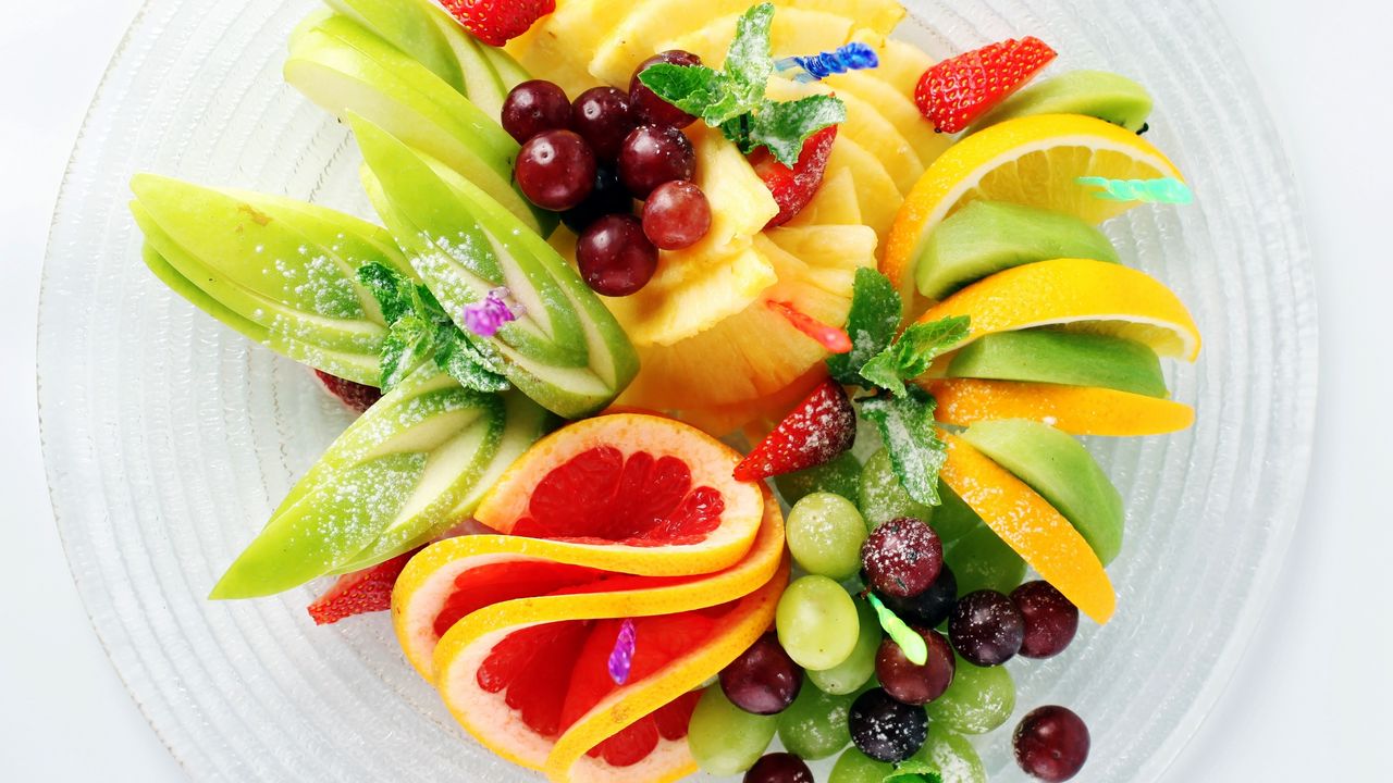 Wallpaper fruit, sliced, apples, pineapple, cherry, strawberry, lemon, grapefruit