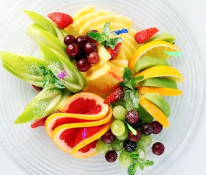 Preview wallpaper fruit, sliced, apples, pineapple, cherry, strawberry, lemon, grapefruit