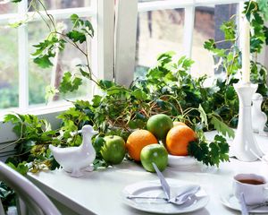 Preview wallpaper fruit, tea, plates