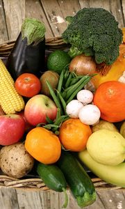 Preview wallpaper fruit, vegetables, basket