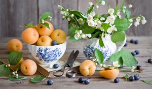 Preview wallpaper fruits, berries, apricots, blueberries, jasmine