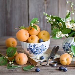 Preview wallpaper fruits, berries, apricots, blueberries, jasmine