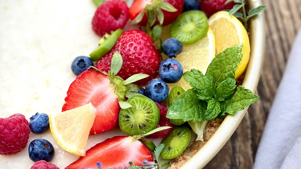 Wallpaper fruits, berries, breakfast, strawberries, blueberries