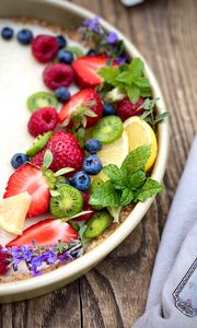 Preview wallpaper fruits, berries, breakfast, strawberries, blueberries