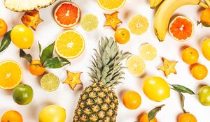 Preview wallpaper fruits, pineapple, orange, tangerine, starfruit, grapefruit