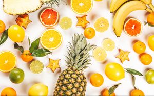 Preview wallpaper fruits, pineapple, orange, tangerine, starfruit, grapefruit