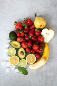 Preview wallpaper fruits, strawberries, avocado, pear, banana, lemon, ice