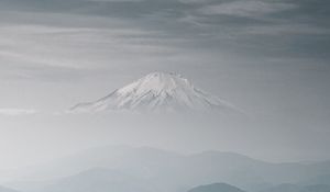 Preview wallpaper fuji, mountain, mountains, peak, snow, fog
