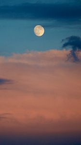 Preview wallpaper full moon, clouds, evening, dusk