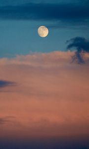 Preview wallpaper full moon, clouds, evening, dusk