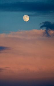 Preview wallpaper full moon, clouds, evening, dusk