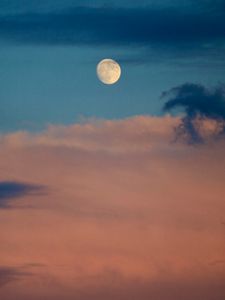 Preview wallpaper full moon, clouds, evening, dusk