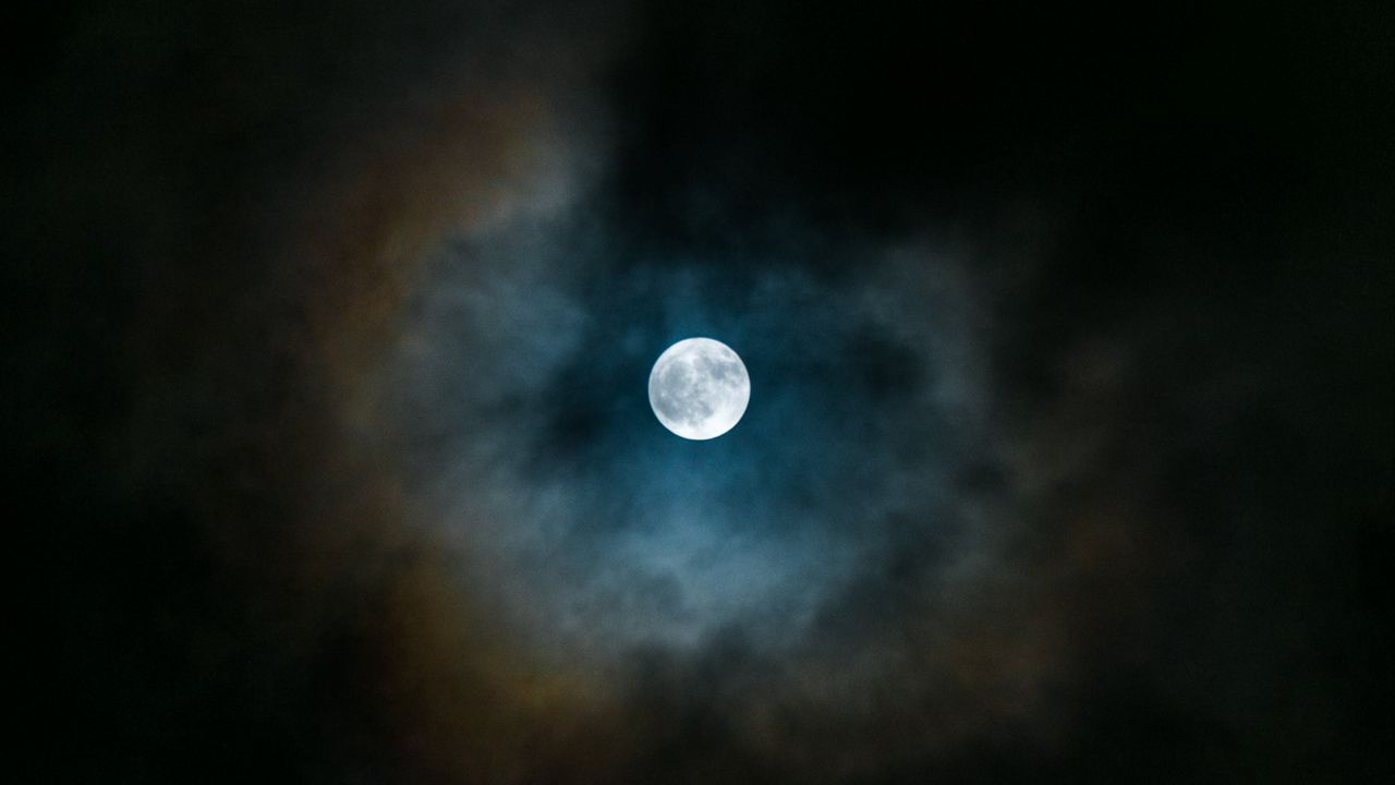 Wallpaper full moon, clouds, night, dark, overcast