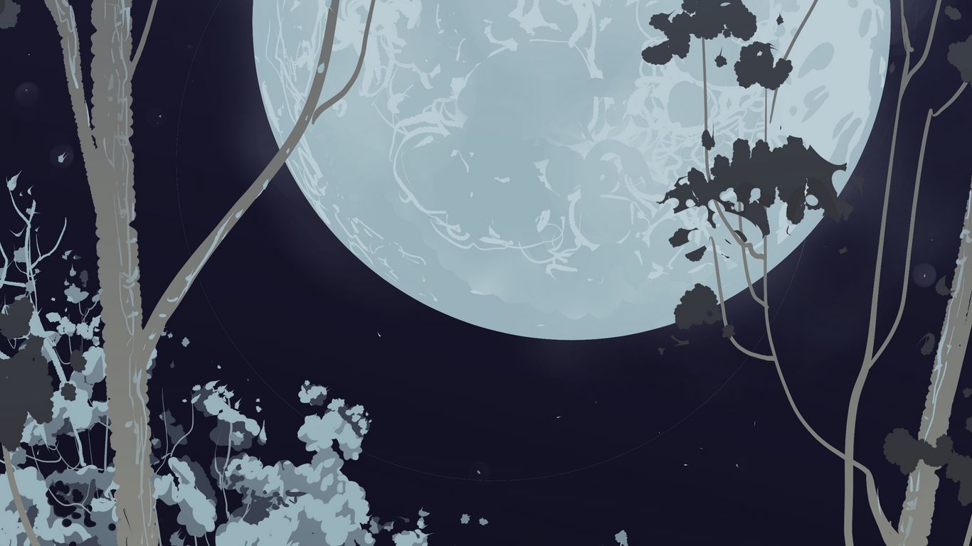 Download wallpaper 1366x768 full moon, forest, vector, night tablet