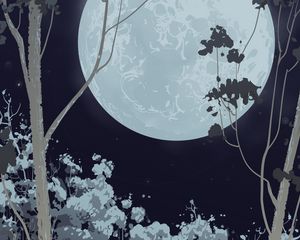 Preview wallpaper full moon, forest, vector, night