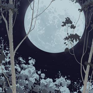 Preview wallpaper full moon, forest, vector, night