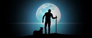 Preview wallpaper full moon, man, predator, moon, night, vector