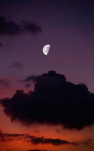 Preview wallpaper full moon, moon, clouds, sky, sunset