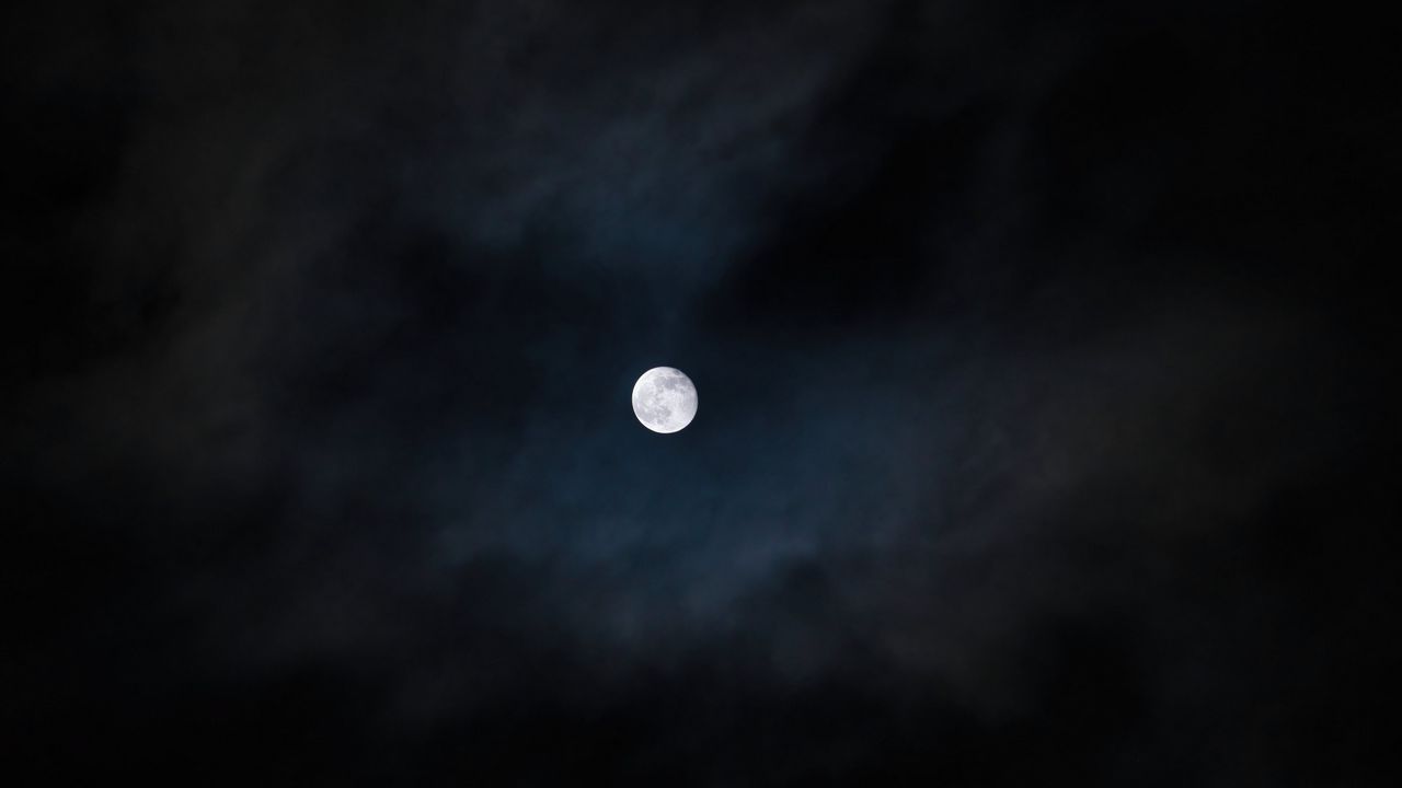 Wallpaper full moon, moon, clouds, night, darkness