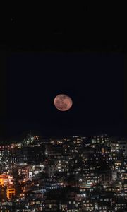 Preview wallpaper full moon, night city, moon, night, darkness