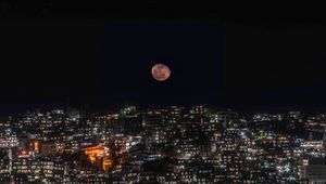 Preview wallpaper full moon, night city, moon, night, darkness