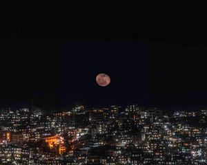 Preview wallpaper full moon, night city, moon, night, darkness
