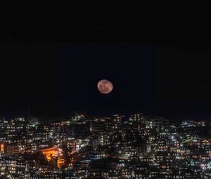 Preview wallpaper full moon, night city, moon, night, darkness