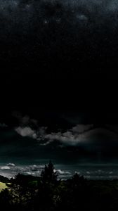 Preview wallpaper full moon, night, darkness, stars, wood, clouds