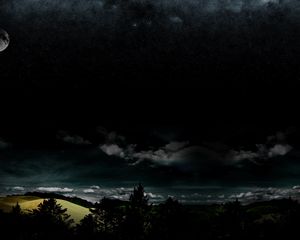 Preview wallpaper full moon, night, darkness, stars, wood, clouds
