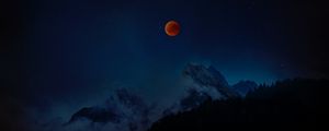 Preview wallpaper full moon, red moon, starry sky, mountains, night