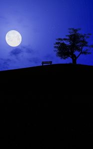 Preview wallpaper full moon, starry sky, bench