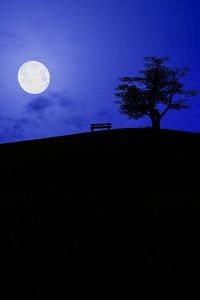 Preview wallpaper full moon, starry sky, bench