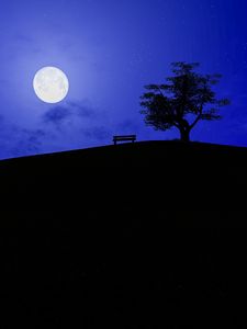 Preview wallpaper full moon, starry sky, bench