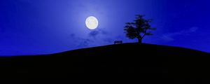 Preview wallpaper full moon, starry sky, bench