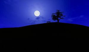 Preview wallpaper full moon, starry sky, bench