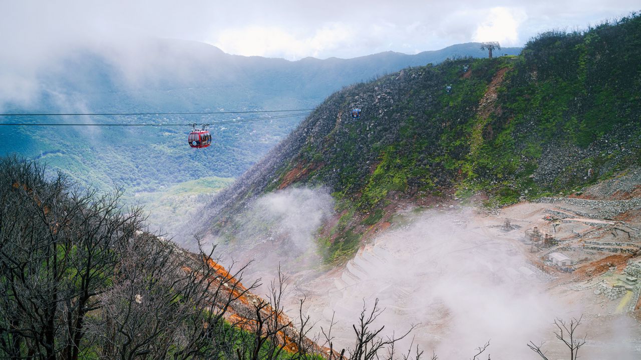 Wallpaper funicular, cabin, cable car, hills, mountains, fog