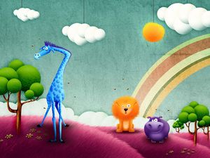 Preview wallpaper funny, animals, drawing, rainbow