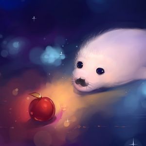 Preview wallpaper fur seal, cute, art, apple