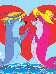 Preview wallpaper fur seals, couple, love, heart, art