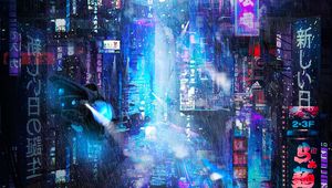 Preview wallpaper future, neon, city, rain