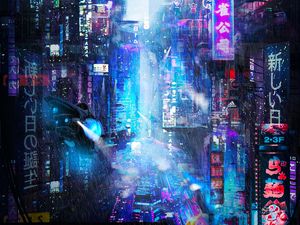 Preview wallpaper future, neon, city, rain